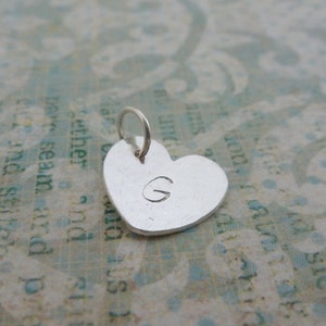 Personalised Silver Heart Charm - Sterling Solid Silver 925 Heart Letter Initial Personalised Charm with Split Ring Handmade Bespoke