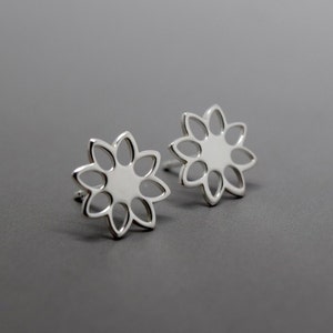 Silver Flower Earrings - Solid Sterling Silver 925 Daisy Open Flower Ear Studs Handmade From Recycled Eco Silver