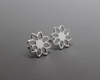 Silver Flower Earrings - Solid Sterling Silver 925 Daisy Open Flower Ear Studs