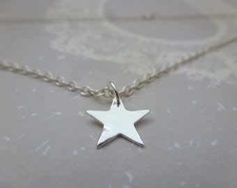 Silver Star Necklace - Solid Sterling Silver 925 Star Pendant Charm Chain Handmade