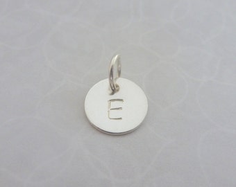 Personalised Silver Charm - 925 Sterling Silver Disc Circle Tag Charm Personalised Letter Initial Handmade Charm