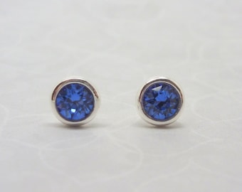 Silver Birthstone Ear Studs - Various Colours Solid Sterling Silver 925 Earrings Swarovski Crystal Months of the Year