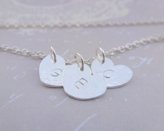 Personalised Silver Heart Charm Necklace - Sterling Solid 925 Letter Name Initials Word Handmade Bespoke