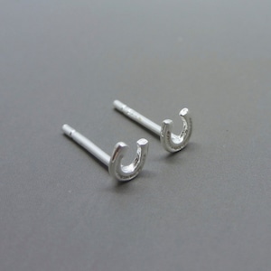 Silver Horseshoe Earrings - Tiny Solid Sterling 925 Silver Small Lucky Horse Shoe Ear Studs