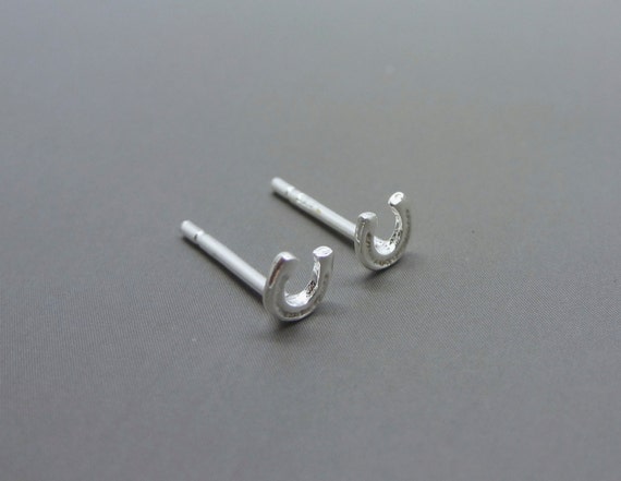 Silver Horseshoe Earrings Tiny Solid Sterling 925 Silver Small