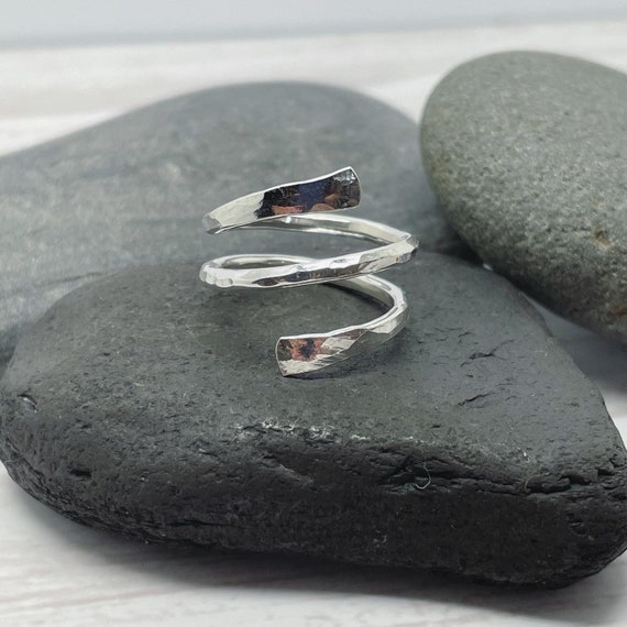 Hammered Silver Spiral Wrap Ring 925 Sterling Silver Simple - Etsy