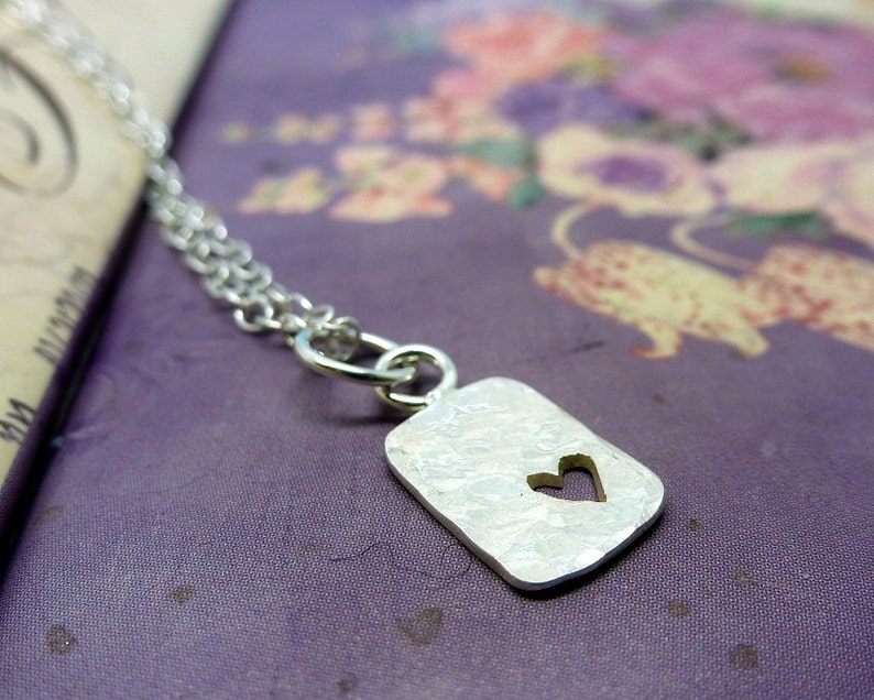 Silver Heart Tag Necklace Solid Sterling Silver Tiny Small Etsy