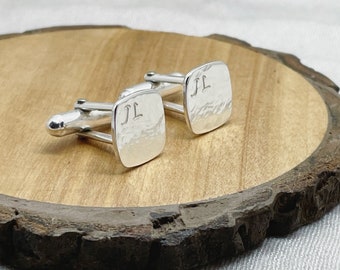 Personalised Cuff Links - Solid Sterling Silver Square 925 Pair of Cufflinks Handmade From Recycled Eco Silver