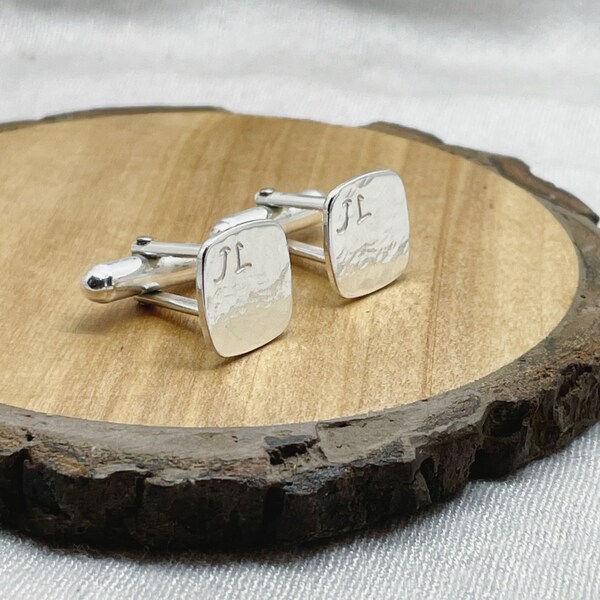 Personalised Cuff Links - Solid Sterling Silver Square 925 Pair of Cufflinks Handmade From Recycled Eco Silver