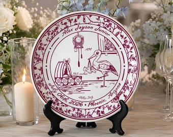 Personalized Birth Announcement Plate, Custom Newborn Name Platter, Baby Shower Gifts