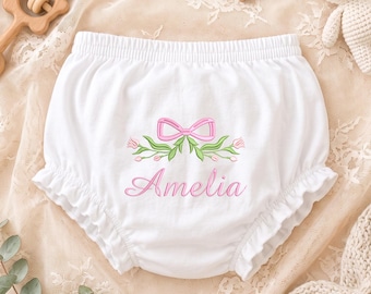 Personalized Name Baby Diaper Cover, Custom Embroidered Baby Girl Bloomers, Baby Shower Gifts