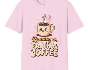 Camiseta "Corriendo con fe y café" / Diseño de taza de café cristiana