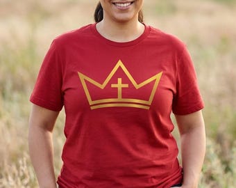 Camiseta con corona dorada y cruz / Camiseta con corona cristiana