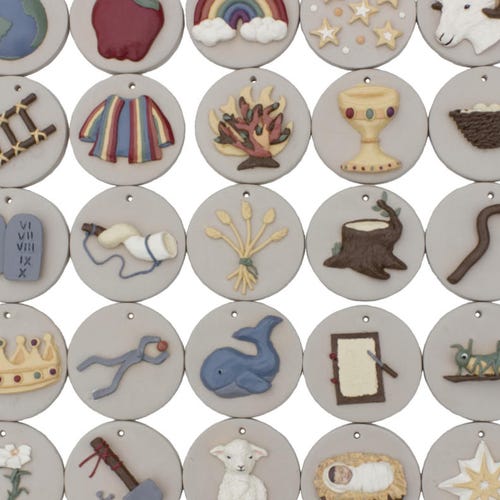 Jesse Tree Ornaments, heirloom handpainted resin with Advent book