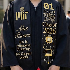 Stola di laurea personalizzata, Classe 2026, Fascia personalizzata per studenti di informatica, Regalo di laurea specifico per facoltà universitaria