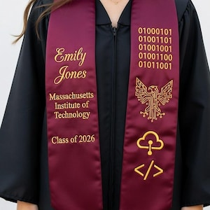 Custom Binary Code Graduation Sash, Personalized Name In Binary Stole, IT Computer Science Major, Hidden Secret Message, IT Major Gift