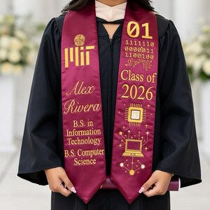 Custom IT Graduation Sash, Computer Science Stole, Personalized STEM Grad Gift, Binary Code Coding Sash, Class of 2025 2026, IT Major Stole