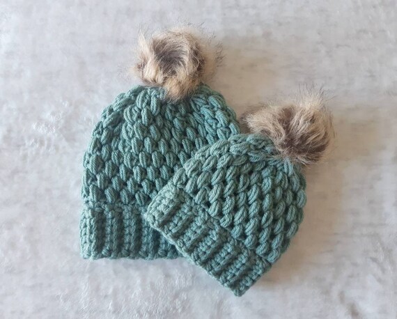 pompon hats mom and me hats matching kid and mom hat mother daughter hats Mommy and me Hats matching outfits hat