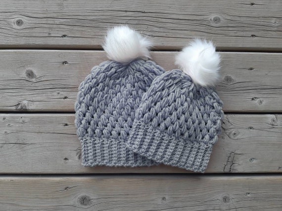 mom and baby pom pom hat