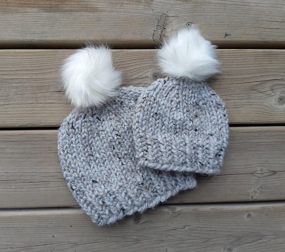 mom and baby pom pom hat