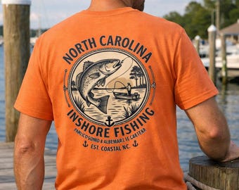 North Carolina Inshore Fishing Shirt  Pamlico Sound Angler Tee  Coastal Redfish Graphic  NC Saltwater Fisherman Gift