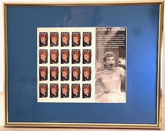 Vintage Lucille Ball Framed Stamp Display – I Love Lucy Memorabilia, Hollywood Wall Art