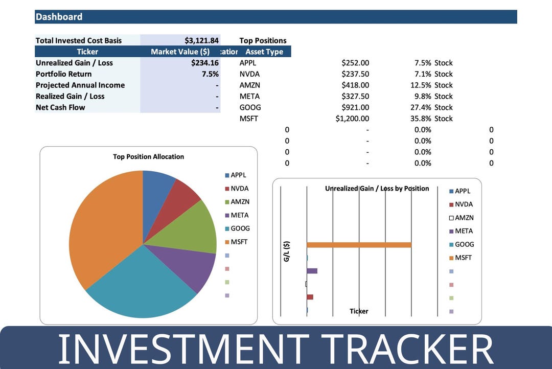 Investment Tracker Spreadsheet Excel Template | Stock Portfolio | ETF ...