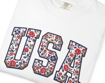 Floral USA Shirt, 250th Anniversary Shirt, Independence Day Shirt, Freedom, Patriotic Women Shirt, Embroidered Design, Print Only - Not Yarn