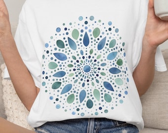 Watercolor Mandala T-Shirt, Boho Geometric Tee, Hippie Artistic Abstract Shirt, Spiritual Yoga Shirt, Hippie Mandala Tee