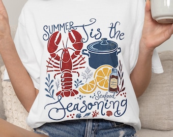 Tis The Seasoning T-Shirt, Funny Retro Summer Shirt, Coastal Summer Tee, Lobster Shirt, Crawfish Boil Shirt, Seafood, Ocean, Beach Shirt