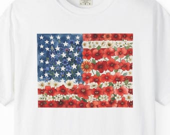 Floral American Flag Shirt, 4th of July Tee, Independence Day Shirt, Patriotic Gift, 250th Year Shirt, Freedom, Floral USA Flag Shirt