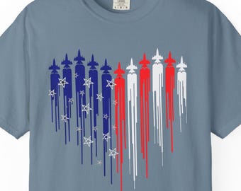 Jet Heart Shirt, American Flag Heart Tee, American Pride, Red White Blue Tee, 4th of July Shirt, Patriotic Shirt, Independence Day Shirt