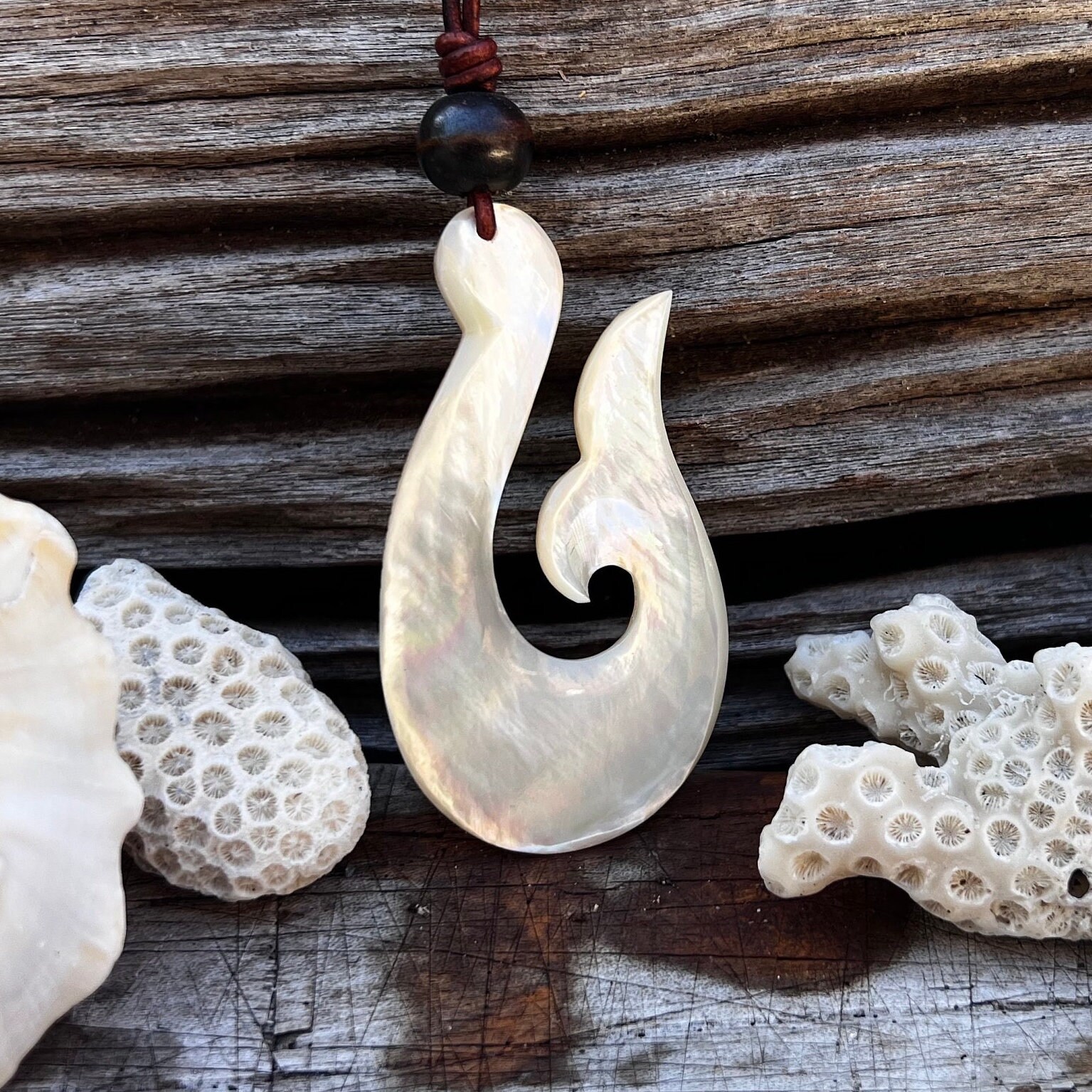 Tribal Shell Carving, Koru Necklace 