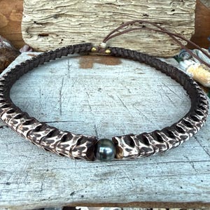 Snake Vertebrae and Tahitian Pearl Necklace