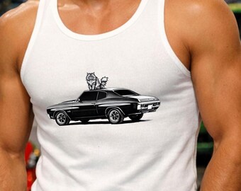 Purrfect Muscle Car Cat Illustration Tank | Funny Chevelle SS Art