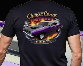 Plumcrazy Roadrunner Muscle Car Tee | Classic Chaos Purple Car Shirt