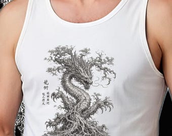 Inktkunst Dragon Tree Aziatische Oosterse draakillustratie Tank