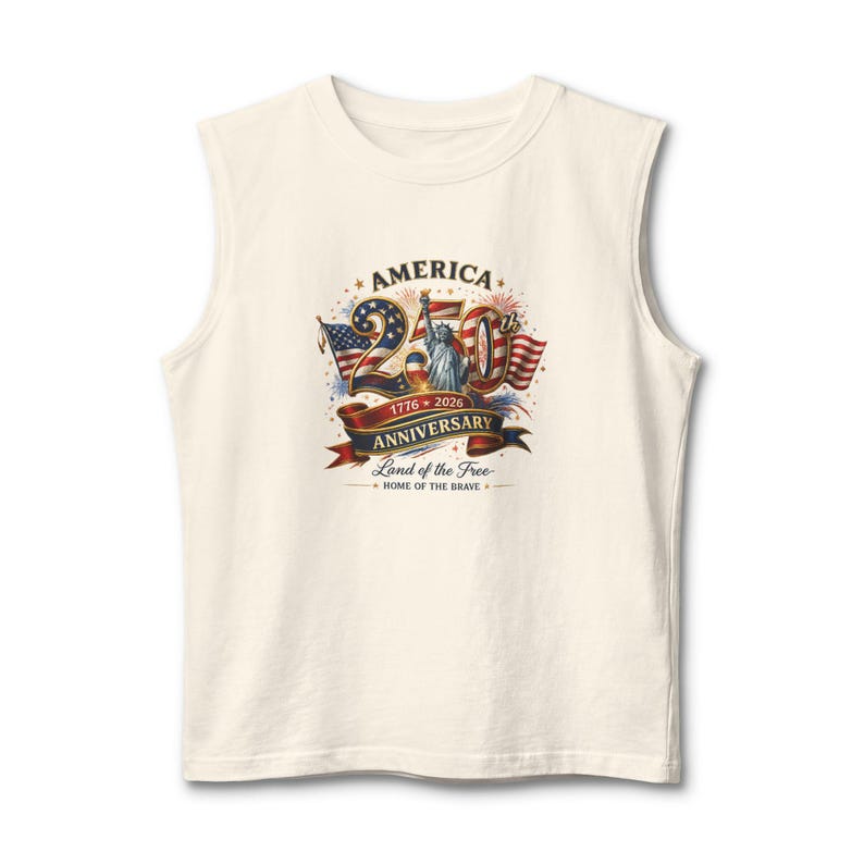 America 250th Anniversary Flag Tank Top | Patriotic Independence Day Tank Natural