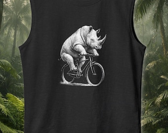 Rhino Riding Bicycle Tank Top | Funny Animal Illustration Cycling Shirt