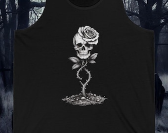 Skull Rose Plant Tank | Gothic Floral Skeleton Illustration