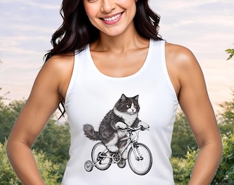 Cat Riding Bike tank top | Cycling Cat Illustration, Vintage Sketch