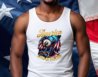 Camiseta sin mangas con águila calva americana / Camiseta con la bandera patriótica de la tierra de la libertad