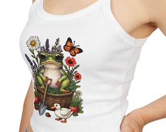 Cute Gardening Frog Spaghetti Strap Tank Top | Floral Frog Illustration