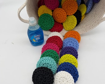 Dubbelt tjocka virkade diskskrubbar: Miljövänlig köksskrubb i bomull (7,5 cm rund)