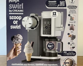 Máquina para hacer helados Ninja CREAMi Scoop & Swirl 13 en 1: helado suave, gelato, batidos y postres congelados.