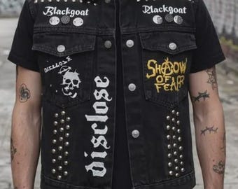 Nitad Punk Jeansväst för Herrar – Gothic Biker Streetwear USA