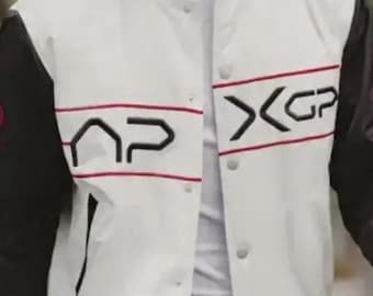 APXG Vintage Racing Varsity Jacket White Black | 90s Motorsport Bomber Jacket