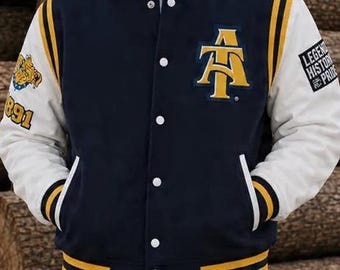 Kurtka Aggie Pride Varsity w kolorze niebiesko-żółtym Letterman HBCU College Bomber Jacket
