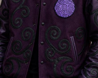 Vintage Gear 5 Inspired Devil Fruit Varsity Jacket Purple Anime Streetwear Bomber Coat Unisex Gift