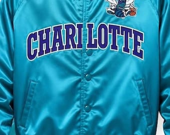 Charlotte Hornets Teal Satin Varsity Jacket Herr Retro NBA Bomber Streetwear Letterman Gåva